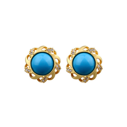Vintage Silver Needle Artificial Turquoise Earrings Wholesale