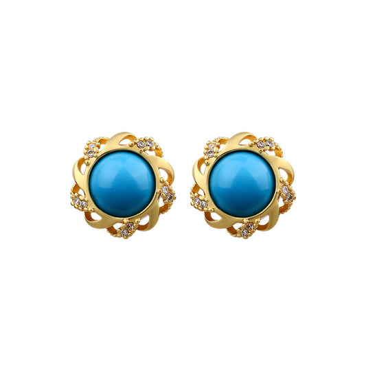 Vintage Silver Needle Artificial Turquoise Earrings Wholesale