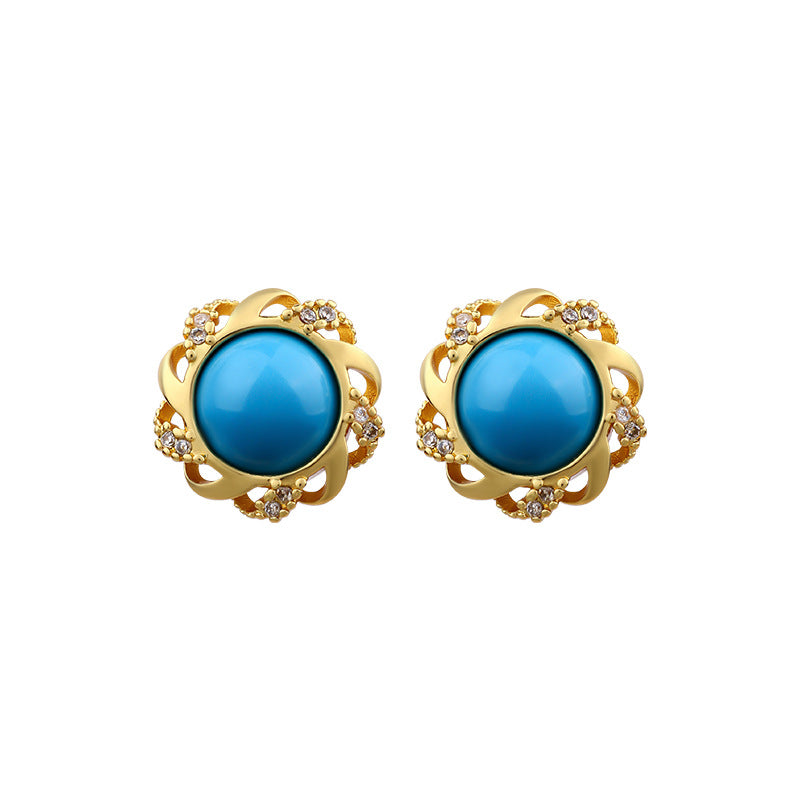 Vintage Silver Needle Artificial Turquoise Earrings Wholesale