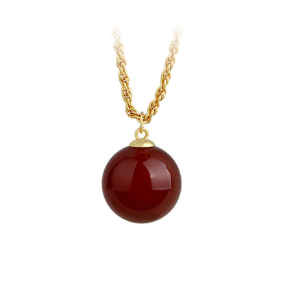 Natural Red Agate Chalcedony Bead Necklace for Women