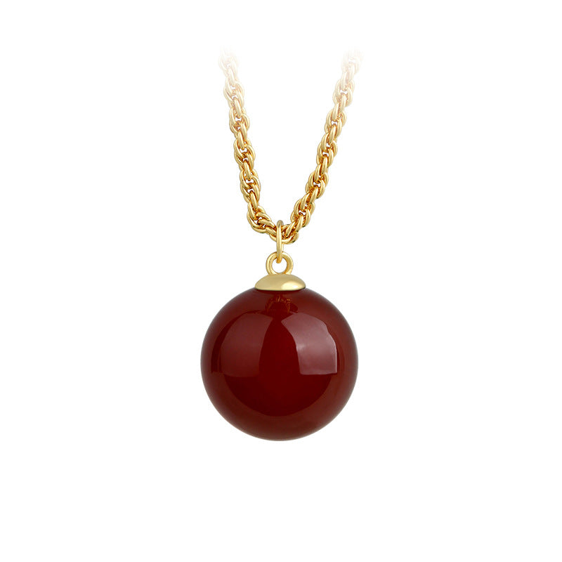 Natural Red Agate Chalcedony Bead Necklace for Women