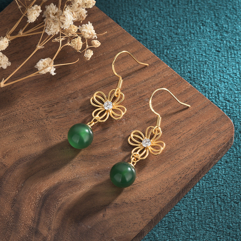 Summer Natural Chalcedony Ear Studs for Women
