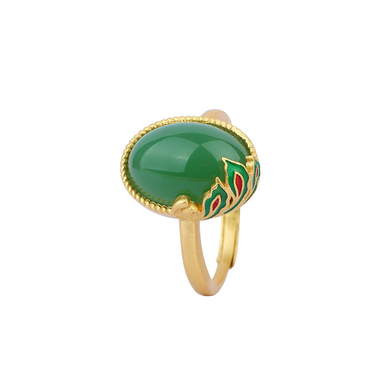 Shake Voice Real Gold Plating Emerald Imitation Egg Orchid Egg Face Ring Antique Jewelry