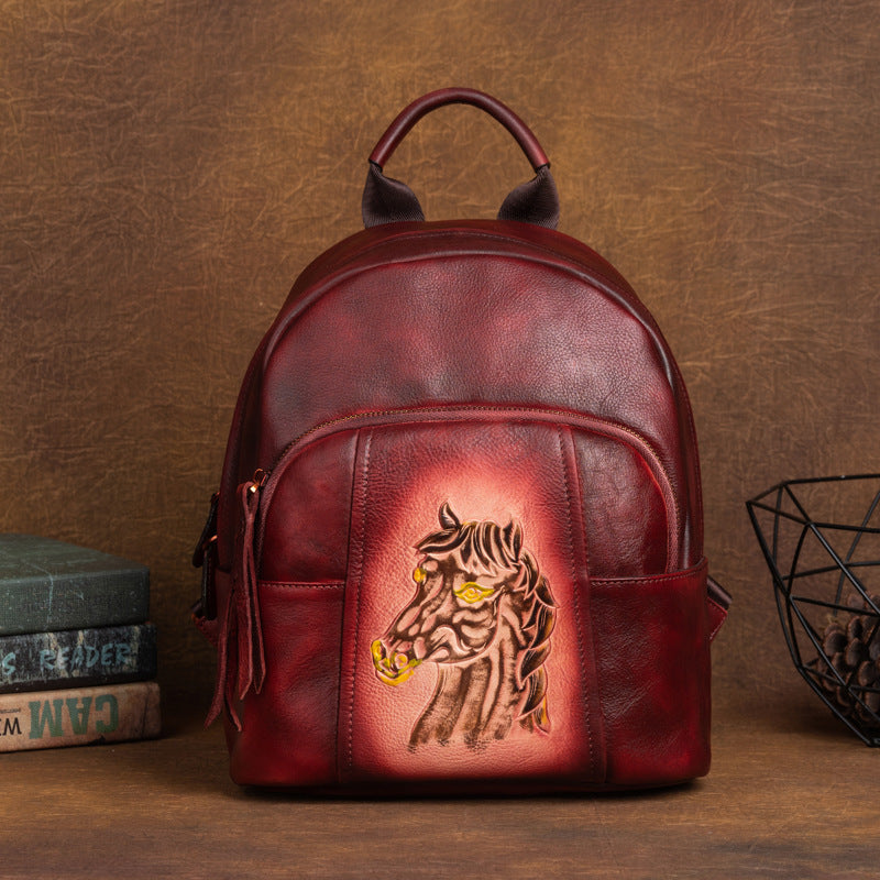 First layer cowhide vegetable tanned leather shoulder bag with Chinese style retro color