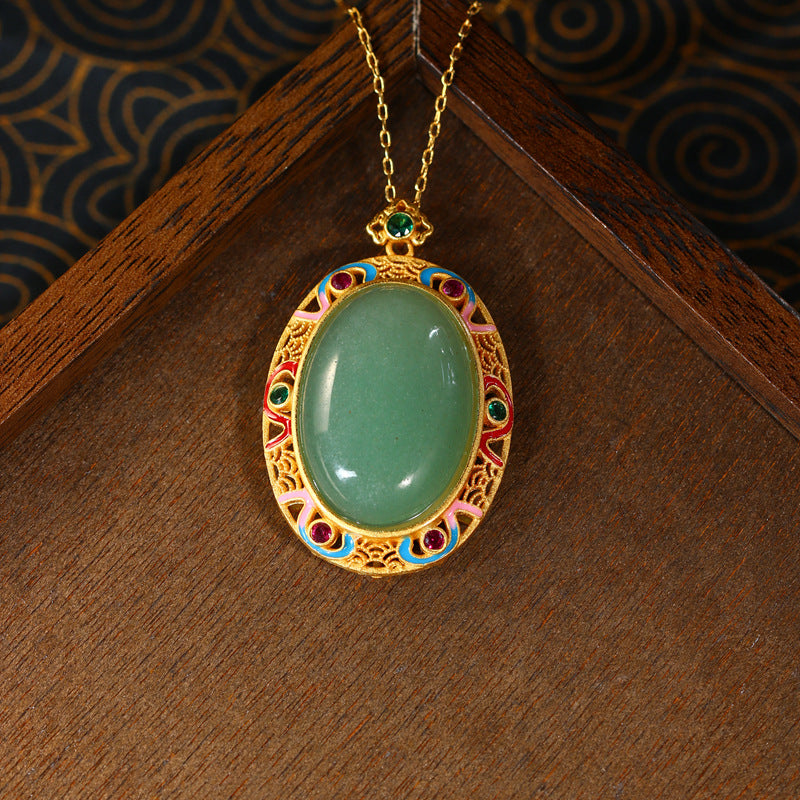 Real Gold Plated, Micro-inlaid Colored Diamond Imitation Hetian Jade Pendant Necklace for Men and Women