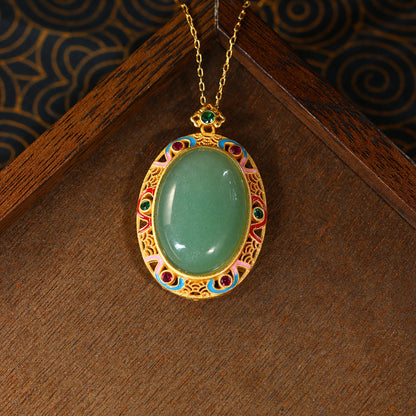Real Gold Plated, Micro-inlaid Colored Diamond Imitation Hetian Jade Pendant Necklace for Men and Women