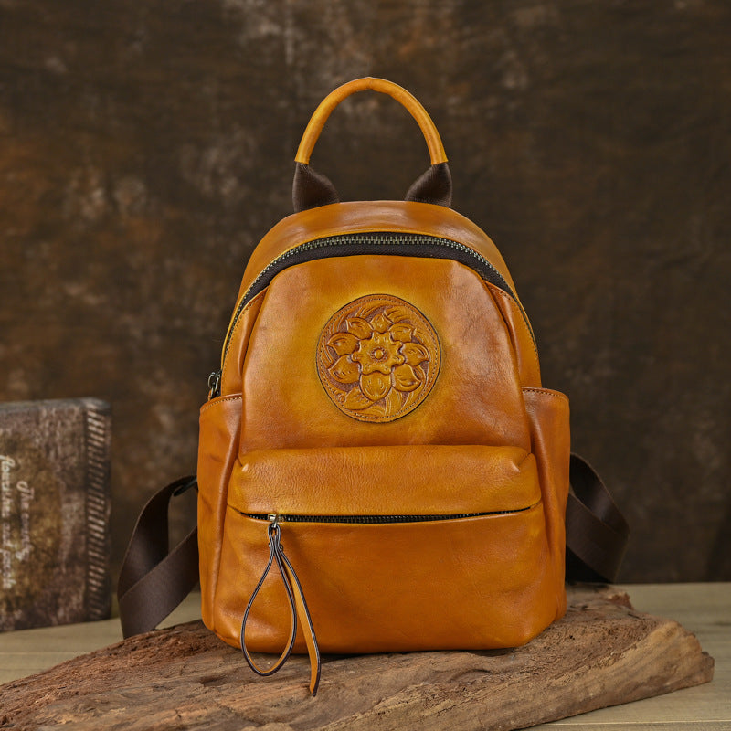 Vintage Genuine Leather Women's Multi-purpose Embossed Backpack