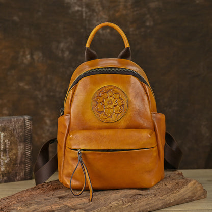 Vintage Genuine Leather Women's Multi-purpose Embossed Backpack