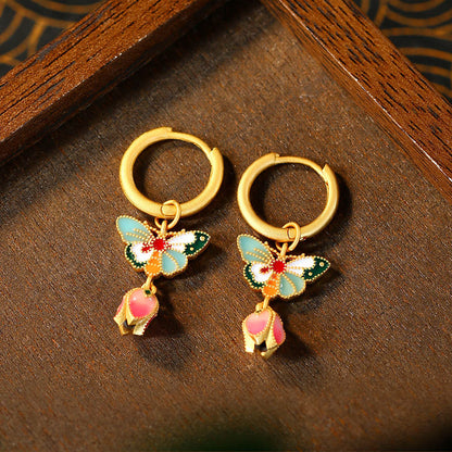 Enamel Butterfly Women's Ear Studs, Elegant Retro Style