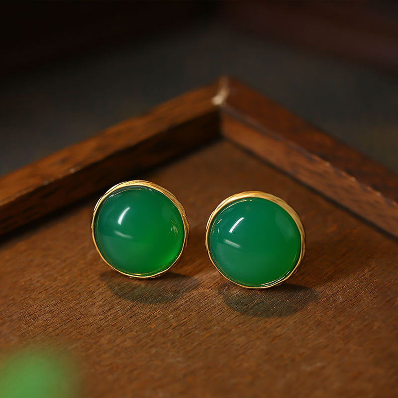 Real Gold Electroplated 925 Silver Needle Imitation Green Agate Zircon Earrings for Women