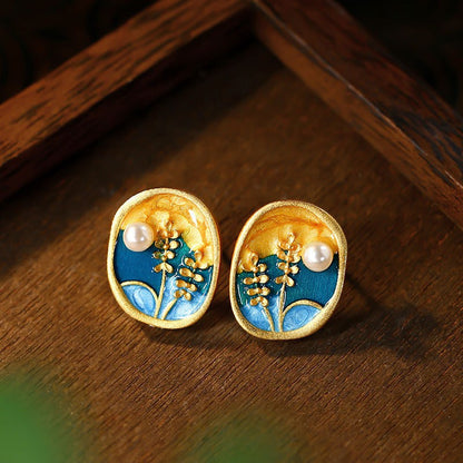 Monet Garden French Retro Pearl Earrings for Women, Niche, Sweet & Cute, Elegant