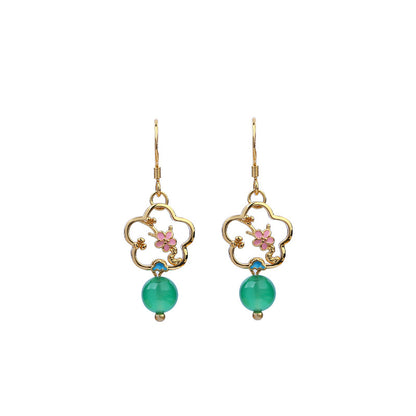Green Chalcedony Stud Earrings, Small Fresh Flower Design