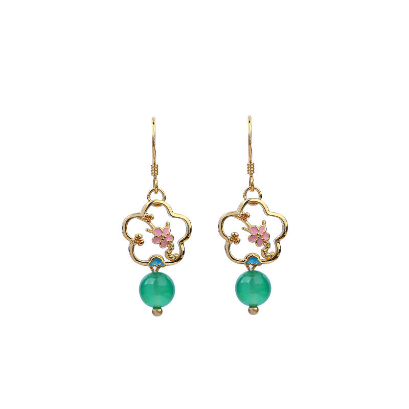 Green Chalcedony Stud Earrings, Small Fresh Flower Design