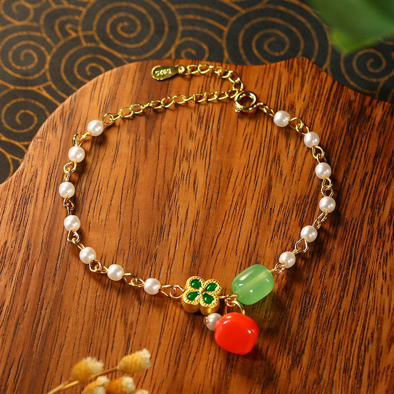 Vintage Colorful Dopamine Flower Handmade Pearl Bracelet All-match