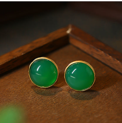 Real Gold Electroplated 925 Silver Needle Imitation Green Agate Zircon Earrings for Women