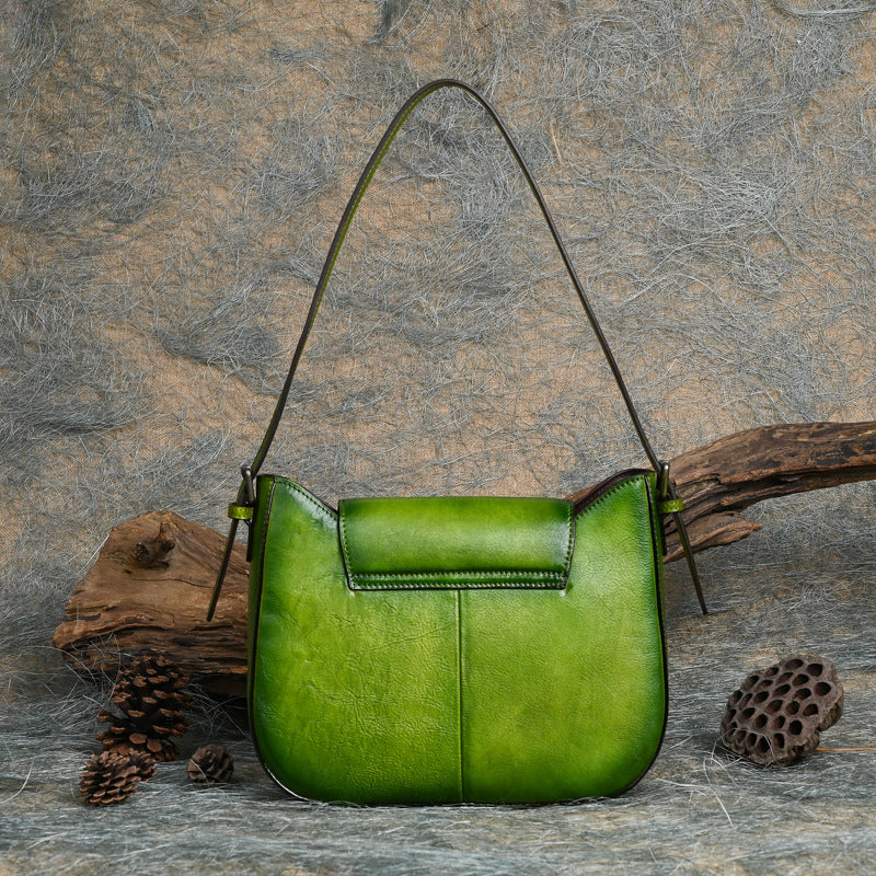 Women's Green Leather Vintage Handmade Underarm Shoulder Bag