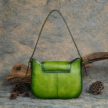 Women's Green Leather Vintage Handmade Underarm Shoulder Bag
