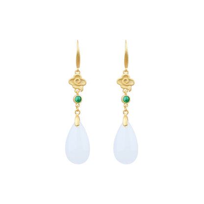 Real Gold Electroplating Xiangyun Imitation Jade Water Drop Earrings