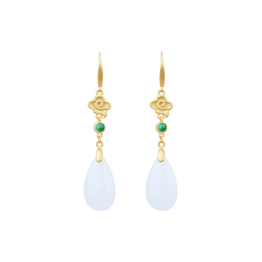 Real Gold Electroplating Xiangyun Imitation Jade Water Drop Earrings