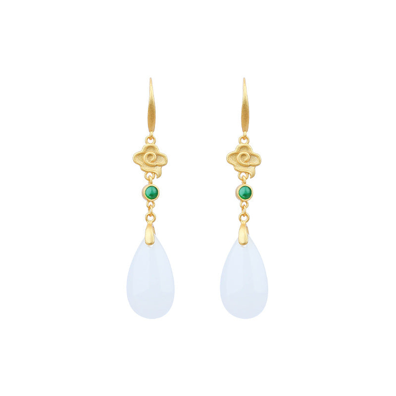 Real Gold Electroplating Xiangyun Imitation Jade Water Drop Earrings