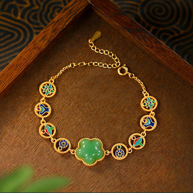 Gold-plated Flower Glaze Gradient Color Imitation Jade Women's All-match Bracelet