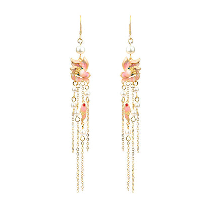 925 Silver Needle Hand-made Enamel Flowers Pearl Earrings for Women