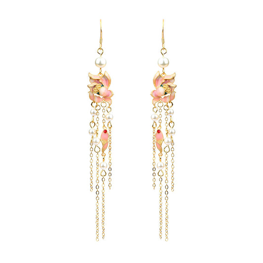 925 Silver Needle Hand-made Enamel Flowers Pearl Earrings for Women
