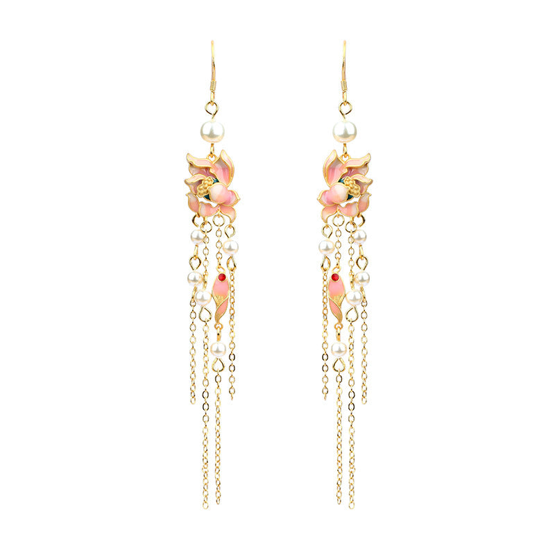 925 Silver Needle Hand-made Enamel Flowers Pearl Earrings for Women