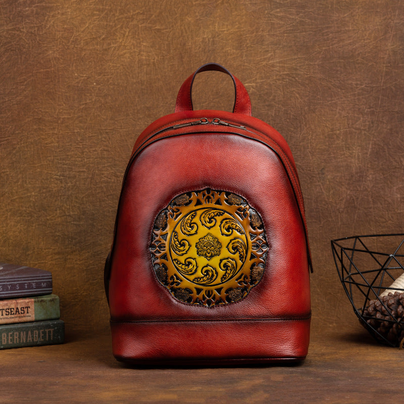 New First Layer Cowhide Multi-purpose Embossed Women's Bag, Vegetable Tanned Leather