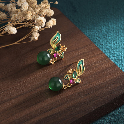 Summer Natural Chalcedony Ear Studs for Women