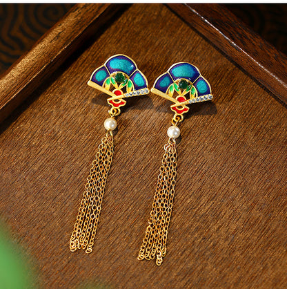 Ancient Horse-faced Skirt Accessories Tassel Fan Earrings
