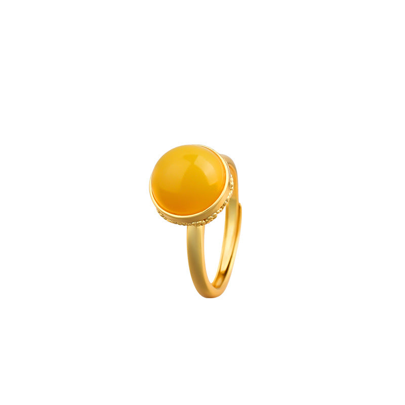 Ellison National Tide Gold-plated Imitation Beeswax Opening Women's Lucky Cloud Pattern Hollow Ring