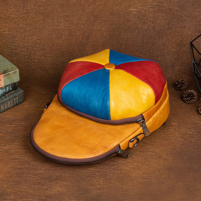 Retro Cowhide Large Capacity Backpack, Hat-Shaped and Fashion All-Match