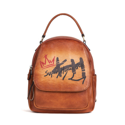 Women's First Layer Cowhide Artistic Retro Brushed Multi-purpose Backpack