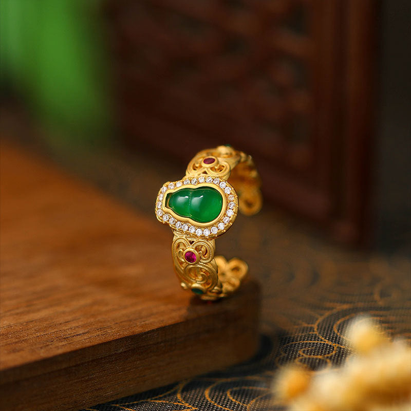 Gourd Ring Women's Inlaid Imitation Jade Loose and Adjustable