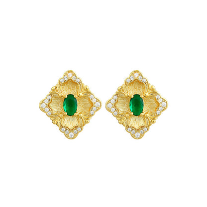 Italian Brati Craft Color Treasure Vintage Imitation Panjshir Emerald Earrings