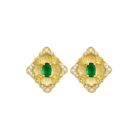 Italian Brati Craft Color Treasure Vintage Imitation Panjshir Emerald Earrings