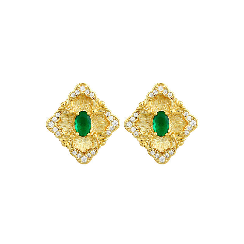 Italian Brati Craft Color Treasure Vintage Imitation Panjshir Emerald Earrings