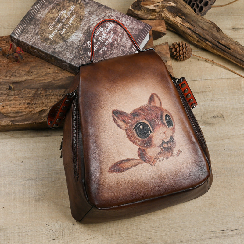Wholesale First Layer Cowhide Backpack - Multi-purpose, Retro Printed, Vegetable Tanned Leather 2025