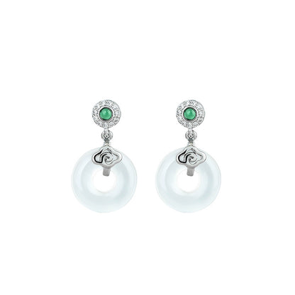 925 Silver Women's Ear Nail with White Chalcedony and Xiangyun Design