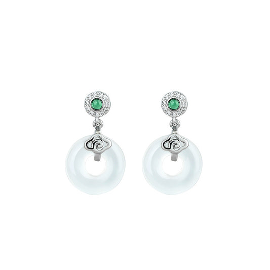 925 Silver Women's Ear Nail with White Chalcedony and Xiangyun Design