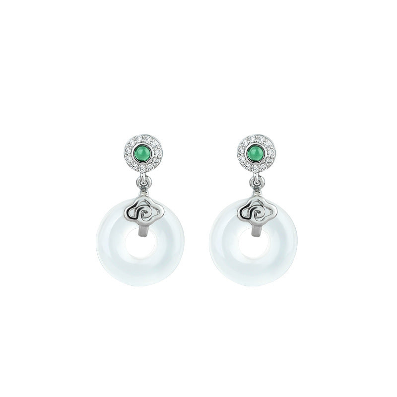 925 Silver Women's Ear Nail with White Chalcedony and Xiangyun Design