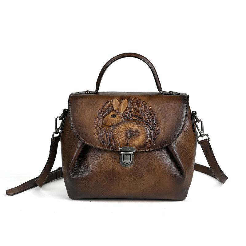 First layer cowhide multi-purpose retro embossed hand-brushed messenger bag