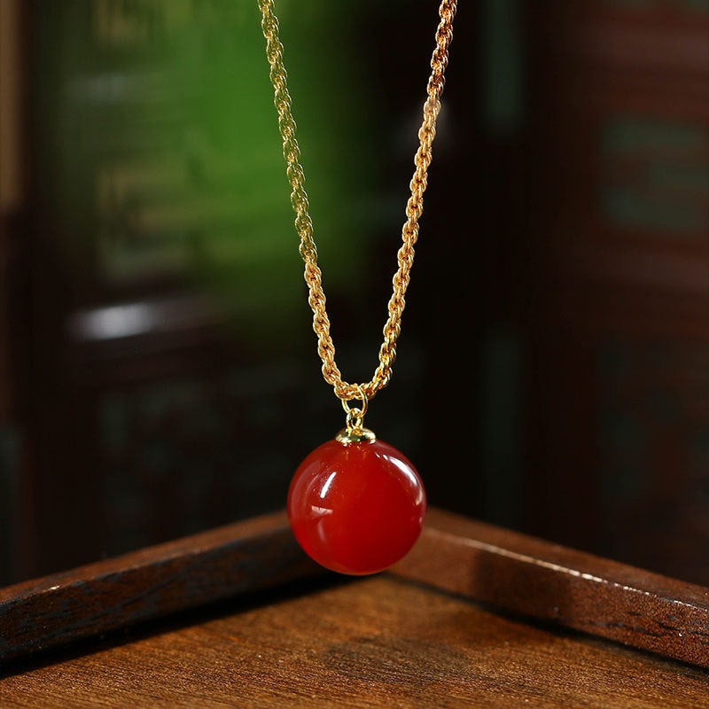 Natural Red Agate Chalcedony Bead Necklace for Women