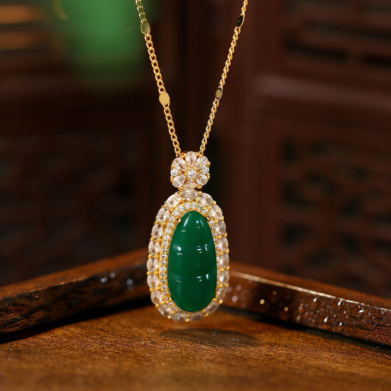 Imitation Jade Ping An Bean Pendant Necklace for Men and Women
