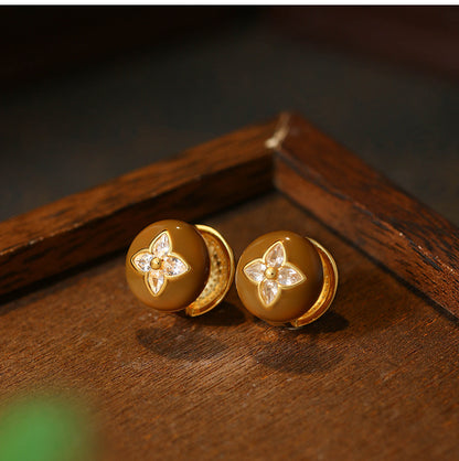 Exquisite Fashion Maillard Vintage Brown Oil Drop Women's French Ear Studs