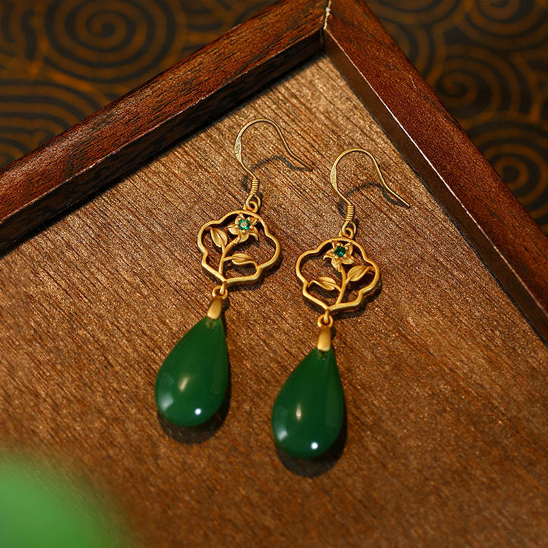 Flower Blossom Rich Water Drop Niche Unique Antique Ear Hook Earrings