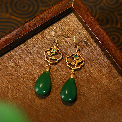 Flower Blossom Rich Water Drop Niche Unique Antique Ear Hook Earrings