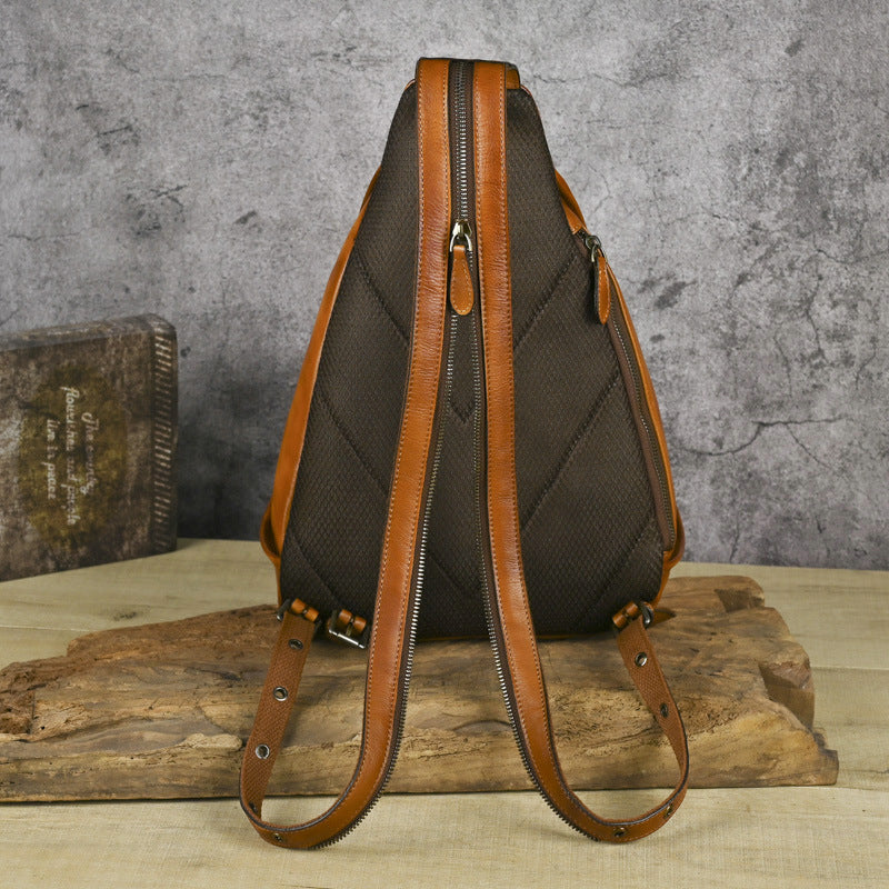 Retro Hand-polished Leather Chest Bag, Shoulder Bag, Three-use Cowhide, Embossed Design