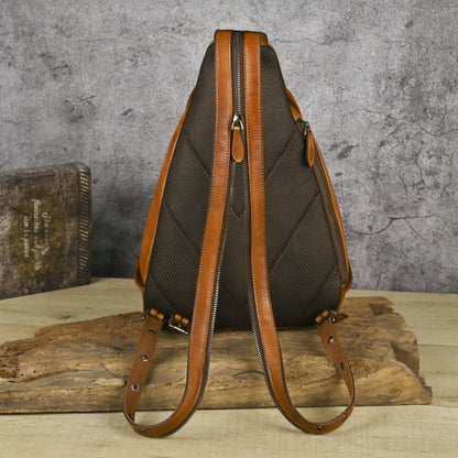 Retro Hand-polished Leather Chest Bag, Shoulder Bag, Three-use Cowhide, Embossed Design